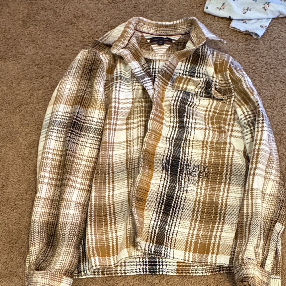 Tommy Hilfiger Tan and Cream Plaid Shirt